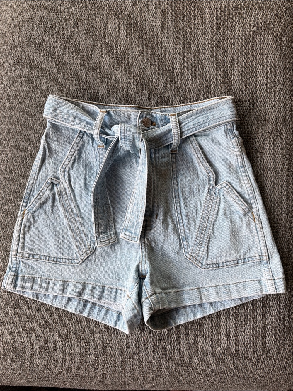 Madewell Light Blue High-Waist Tie-Belt Denim Shorts
